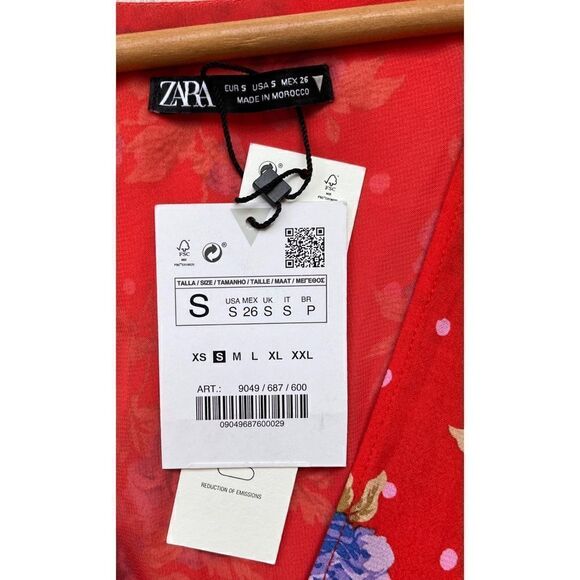 NWT Zara Blogger’s Favorite Red Floral Long Sleeve V-Neck Wrap Dress, Small - Picture 14 of 16